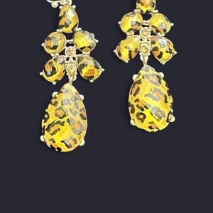 Yellow and orange leopard print statement earrings